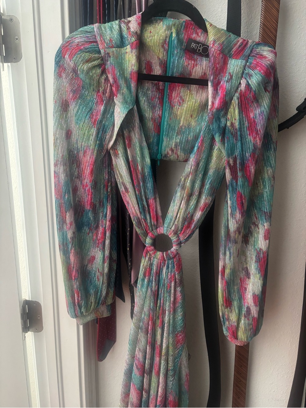 PatBO Multicolor Ring-Front Dress - Teal, Pink & Green
